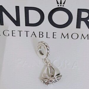Pandora Sail Boat Dangle Charm Bracelet Charm with box